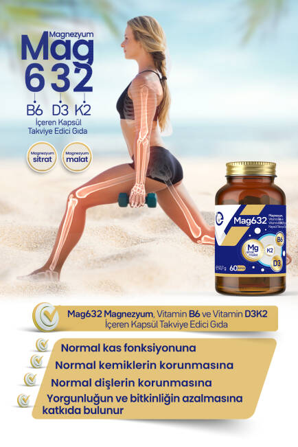 Mag632 Magnezyum, Vitamin B6 ve Vitamin D3K2 İçeren Kapsül Takviye Edici Gıda - 6